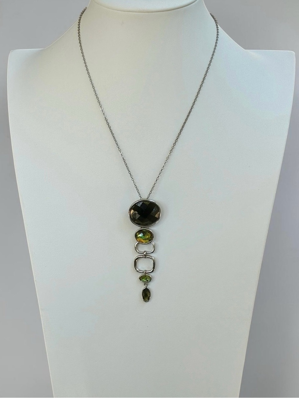 Lia Sophia Silver-Tone Green Faceted Drop Pendant Necklace